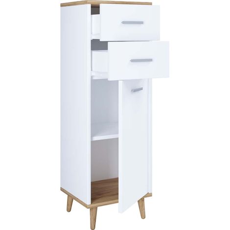 Lindas commode 1 porte 2 tiroirs blanc, chêne décor. (1/3)