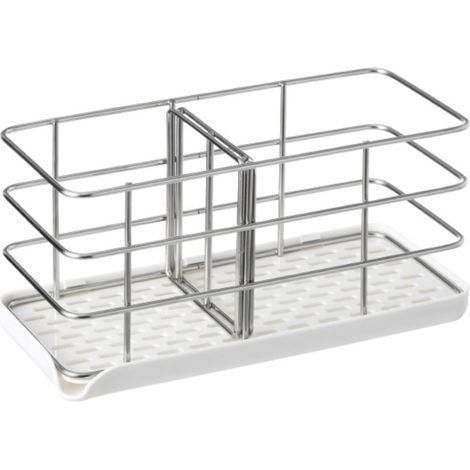Organisateur évier en acier inoxydable avec égouttoir amovible, support de rangement réglable pour éponge et accessoires de cuisine ou salle de bain (1/5)