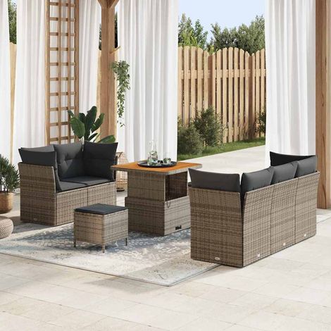 Gartensofa-set mit Kissen 8 pcs Grau Poly-Rattan (1/5)