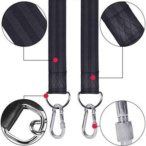 Kit di cinghie per altalena da albero, con due moschettoni in acciaio inox, adatto per appendere pneumatici, altalene da portico, altalene da esterno e altalene per bambini. (1/3)