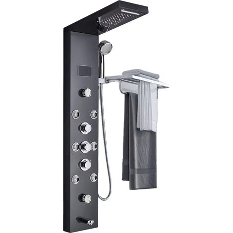 Duschpaneel mit Regen- und Wasserfallfunktion, LED-Beleuchtung mit Temperaturanzeige, S8009 schwarz (1/2)