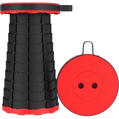 Tabouret pliant télescanique portable rouge, charge 560 lb, camping – DELKEVIC