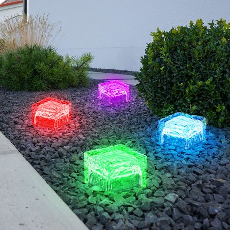 Gartendeko Dekoleuchte RGB LED Solarlampe mit Farbwechsel Gartenlampe, Eiswürfel Design, LxH 7x5,4 cm, 4er Set