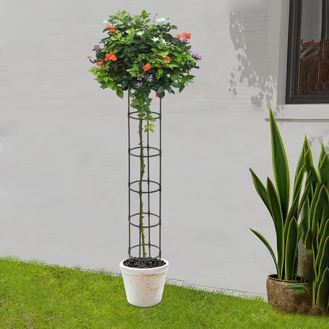 Obélisque de jardin en forme de parapluie pour plantes grimpantes - 210 cm - En fer recouvert de plastique - Résistant aux intempéries et à la rouille - Obélisque de jardin pour roses, tomates (1/5)