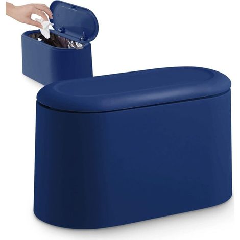 YMYNY Petite Poubelle de Table avec Couvercle à Bouton-Poussoir pour Bureau,Salle Bain Cuisine et Chambre,Stockage pour Nourriture pour Animaux，bleu