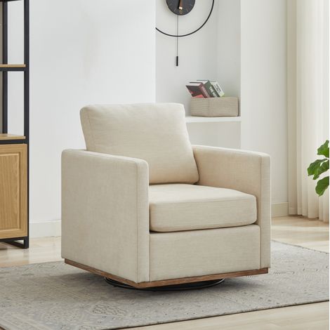 Poltrona girevole in chenille beige con braccioli, seduta imbottita spessa e rotazione a 360°,85x78x88,5 cm (1/5)