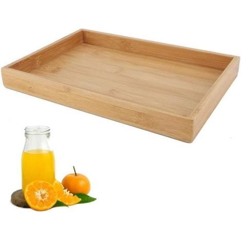 1 rechteckiges Serviertablett aus Bambus, dick und robust, elegantes Tablett für Mahlzeiten, für Zuhause, Büro oder Restaurant (1/5)