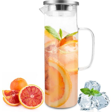 Carafe en Verre 1,5L avec Couvercle et Anse, Transparente et Résistante pour Vin, Café et Jus
