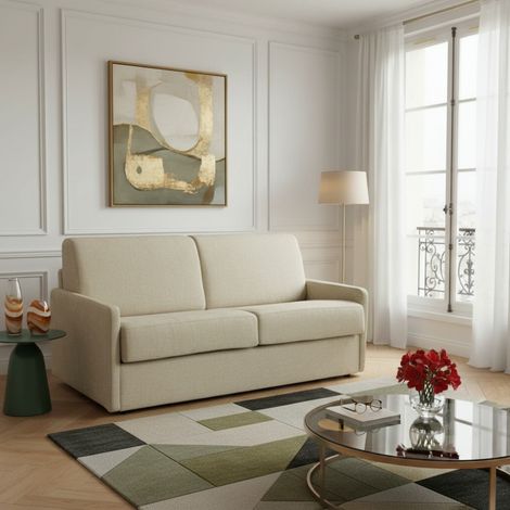 Canapé convertible express 3 places BERGAME en velours / Beige/ L210xH88xP174 cm (1/5)