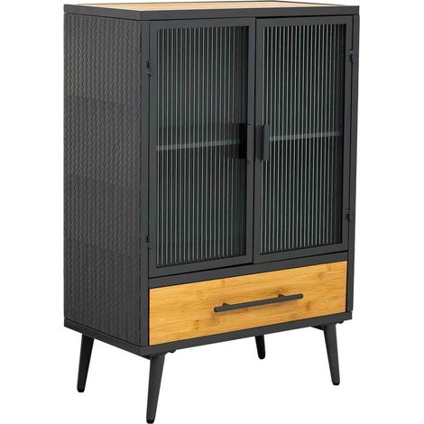 Vitrina de metal, madera y vidrio 1 cajón, negro61x32x90,5h cm (1/5)