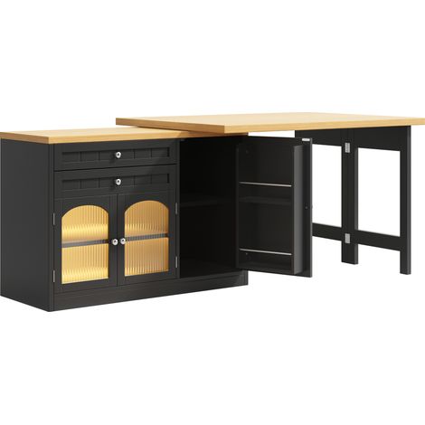 Table multifonctionnelle extensible avec plateau rotatif 360°, 120-194 cm, rangements en MDF blanc ou noir (1/5)