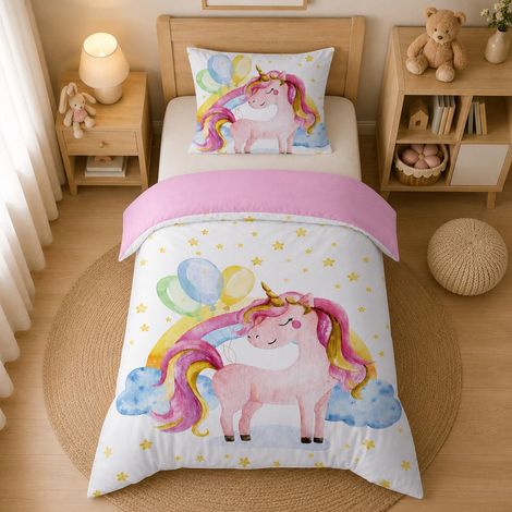 Kinderbettwäsche 135x200cm Einhorn Motiv für Mädchen, Mikrofaser mit Reißverschluss