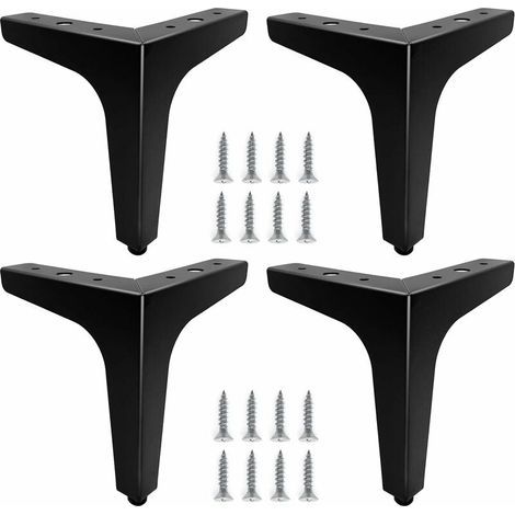 Lot de 4 pieds de meubles métal noir 15cm – Charge maximale 80kg – Installation rapide avec vis – Pour canapés, tables de chevet, meubles TV (1/5)