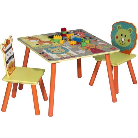 Woltu – Table enfant 60x60x44cm avec 2 chaises en MDF – Motif animaux cartoons – Installation rapide et facile – Charge maximale 30kg (1/4)
