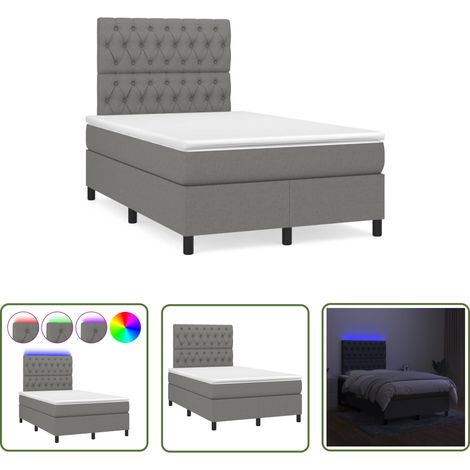 The Living Store Sommier à lattes de lit matelas LED gris foncé 120x190 cm tissu - Sommier Tapissier - Lit Double - Matelas Led - Éclairage Led - Têtière Ajustable (1/5)