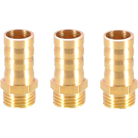 3 pièces de raccord de tuyau en laiton avec connecteur à barbe 12 mm à filetage BSP mâle de 1/4 pouce - Raccord de tuyau à bride - Adaptateur de tuyau