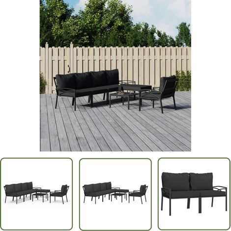 The Living Store Salon de jardin 7 pcs avec coussins gris bambou acier - Ensemble Salon De Jardin - Mobilier De Jardin - Salon Exterieur - Meubles De Jardin - Set Salon De Jardin (1/5)