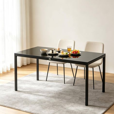 Rechteckiger Gartentisch aus Aluminium und schwarzem Sicherheitsglas 180 x 80 x 72 cm OKWISH (1/5)