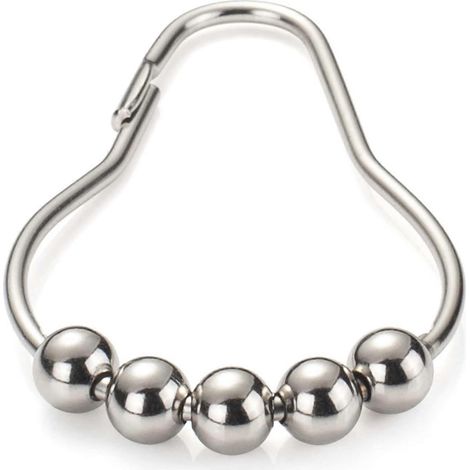 Anneaux et crochets de rideau de douche en acier inoxydable poli (lot de 12), finition nickel poli. (1/3)