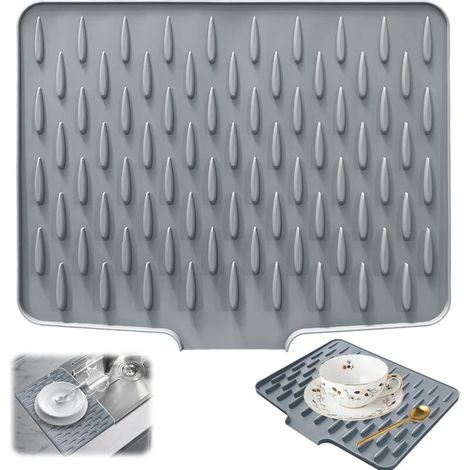 Tapis d'égouttage en silicone 40 x 32,5 cm avec bec verseur, antidérapant, anti-fuite pour fruits, légumes et plats chauds. (1/5)