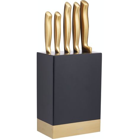 KitchenCraft MasterClass Messerset und Messerblock aus rostfreiem Edelstahl, Messing/Schwarz, 5-teilig