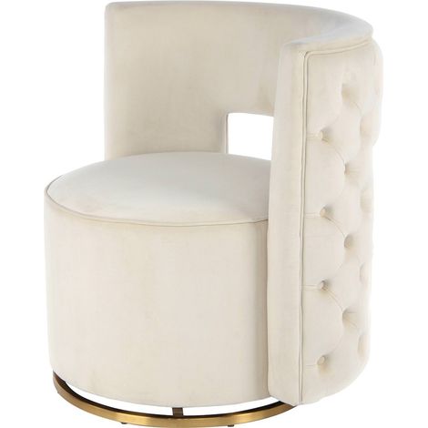 Fauteuil pivotant velours crème et or style glamour - crème et or doré (1/5)