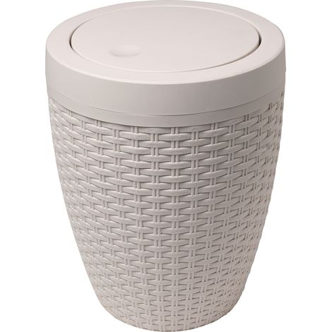 Addis Pattumiera Rotonda in Rattan Sintetico con Coperchio Basculante, Lino Calico, Swing Bin