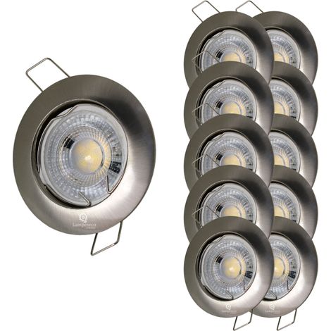 Lampesecoenergie – Lot de 10 spots encastrables led GU10 7W blanc chaud 2700K – Alu brossé – Angle de diffusion 38° – Tension 230V – Non orientable (1/4)
