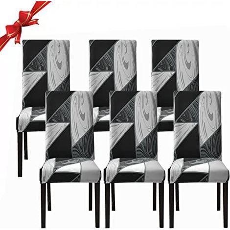 6 fundas elásticas para sillas (geometría negra), universales, lavables y fáciles de limpiar, para decoración de comedor, hotel y restaurante. (1/5)