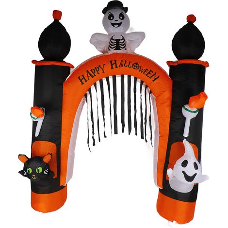 Arche gonflable fantôme crâne de 2,4 m avec éclairage LED, décoration intérieure et extérieure citrouille fantôme, prise US 100-120 V (1/5)