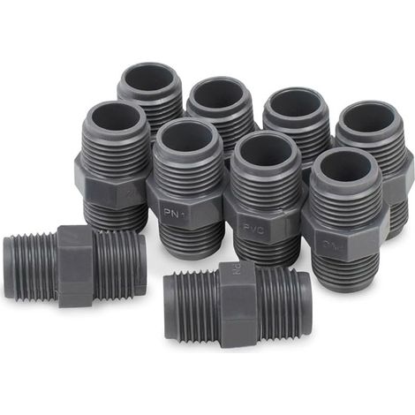 Lot de 10 connecteurs mâles à mâles en PVC Noir 1/2" BSP, adaptés pour l'irrigation des Terres agricoles, Connexion de Tuyau d'eau (1/5)