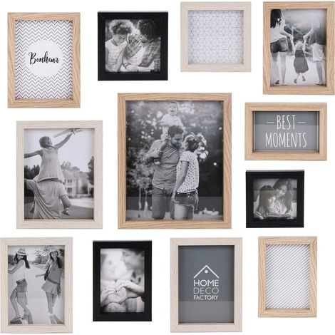 The Home Deco Factory – Lot de 12 cadres photo 20.5x25.5 cm – Noir et beige – Pour photos 10x15 cm à 20.5x25.5 cm – Décoration murale personnalisable