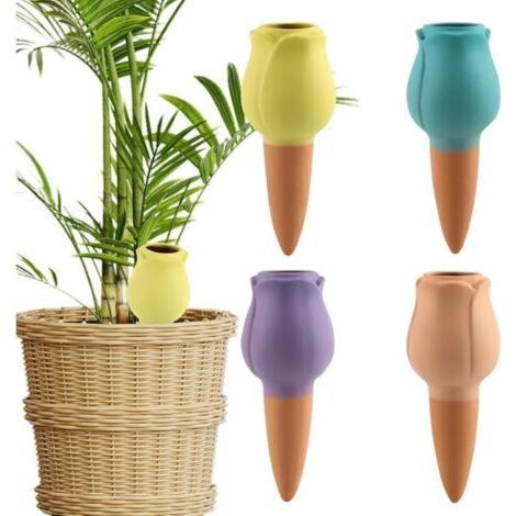 Set of 4 clay watering cones, clay cone irrigation, terracotta watering cones, reusable clay cone watering cones, for flowers, pots and garden plants (1/4)