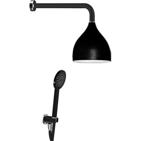 Kit de douche noir pomme de douche à cloche avec lumière de chromothérapie
