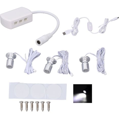 Mini LED Spot Lights 5V USB Vitrine Lumière d'affichage 1 à 3 Lumière de petit meuble dimmable Argent clair blanc