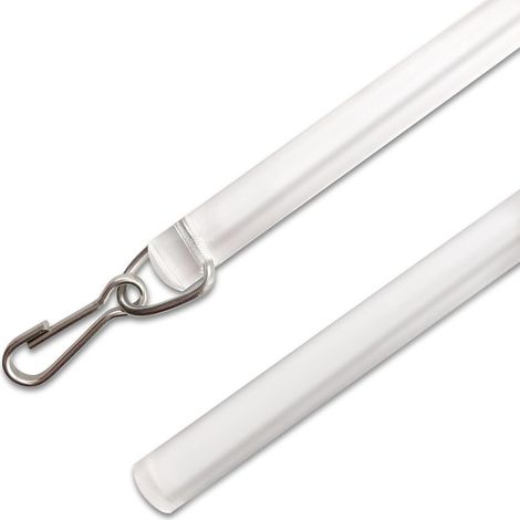 Zwei 76 cm lange, transparente Schwenkstangen mit Knopfverschluss Gardinenzubehör: zwei 76 cm (30 Zoll) lange, transparente Schwenkstangen mit Knopfverschluss. (1/5)