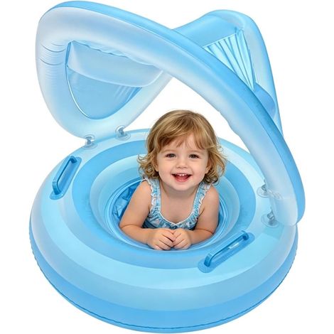 Bouée Enfant avec Auvent Imperméable Gonflable Protection UV Radeau Enfant Mignon pour garçons filles vacances lac rivière parc aquatique fête accessoire photo (1/5)