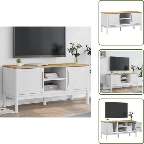 Meuble TV FLORO blanc 114x43x55 cm bois massif de pin - Meuble Tv - Meuble Téléviseur - Buffet Tv - Armoire Tv - Design Moderne (1/5)