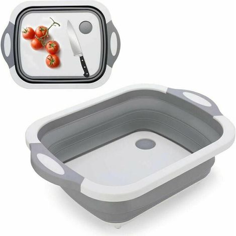 3-in-1 Faltbares Schneidebrett, Spülbecken, faltbare Schüssel, Aufbewahrungskorb, tragbarer Campingkorb, Küchenabtropfbrett, multifunktionales Spülbecken für die Küche im Wohnmobil (1/5)