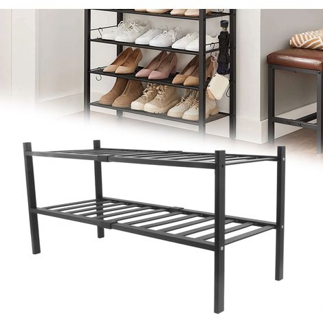 Schwarzes, mehrschichtiges Schuhregal aus Bambus, Ablagefläche, zwei Ebenen (1/5)