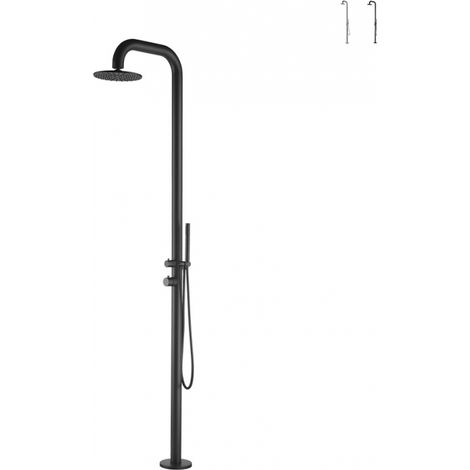 SINED Ducha de Jardín de Acero Inoxidable AISI 316L en Negro Satinado con Mezclador y Ducha de mano Conexión de Agua Caliente y Fría a traves del suelo DOCCIA PULA NERA (1/5)