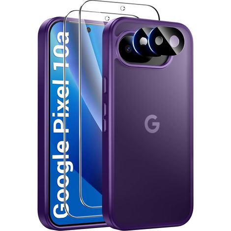 Coque pour Google Pixel 10a avec 2 Verre Trempé et 2 Caméra Protecteur, Anti Rayures Protection Antichoc TPU Bumper Housse, Violet foncé (1/5)