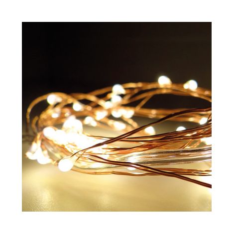 Guirnalda a Pilas Fija 40 LEDs Cable Alambre Cobre Luz Blanco Cálido 2,20m