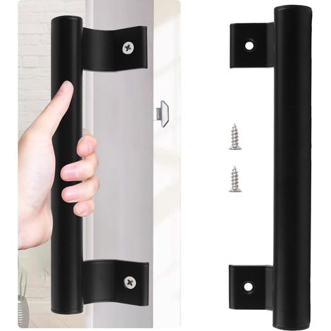 Lot de 1 poignée de porte coulissante en alliage d'aluminium pour porte coulissante en verre, noir, poignée moderne en métal avec vis pour trous de montage droite/gauche de 17 cm (1/5)