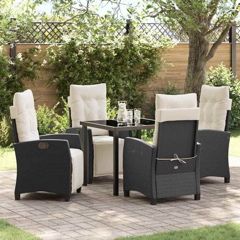 vidaXL Garten Essgruppe mit Kissen 5 pcs Schwarz Poly-Rattan (1/5)
