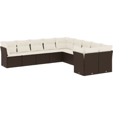 Salon de jardin 10 pcs Mobilier de jardin avec coussins marron résine tressée (1/5)