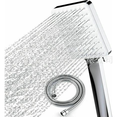 Pommeau de douche Grand pommeau de douche carré Commande à une main Pommeau de douche haute pression avec 6 modes de douche Tuyau chromé de 1,5 m (1/4)