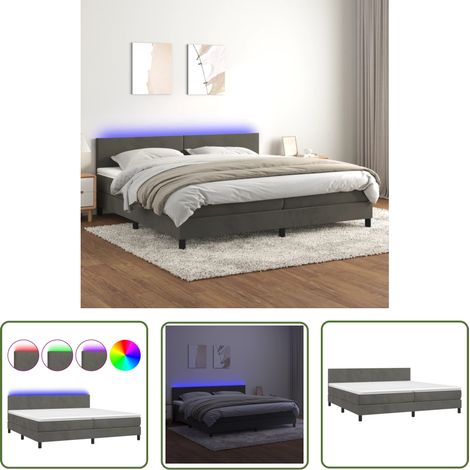 The Living Store Sommier à lattes de lit avec matelas LED Gris foncé 200x200 cm - Lit Capitonné - Lit Velours - Lit Avec Éclairage Led - Lit Design - Lit Double (1/5)