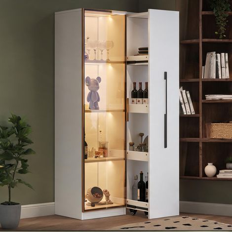Meuble Vitrine 70 x 40 x 160 cm avec Portes Vitrées et Éclairage (1/5)