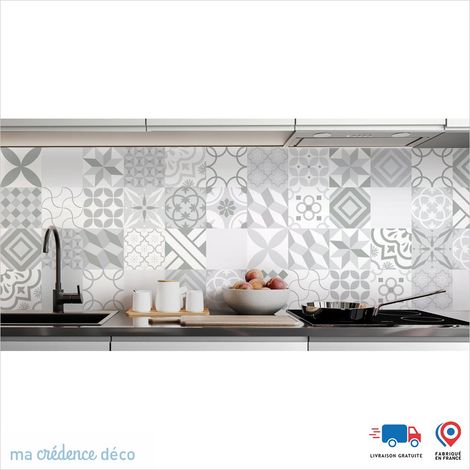 Crédence : Carreaux ciment gris et couleurs - Couleur Gris clair - Alu composite - 120 - 60 (1/3)